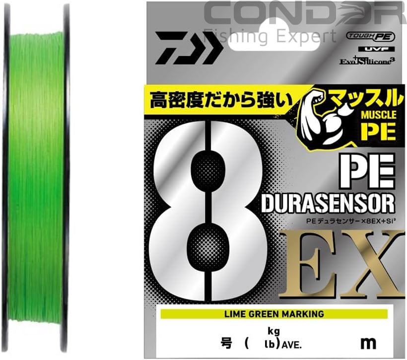 Шнур Daiwa UVF PE Dura Sensor 8EX+Si3 Lime Green Marking 150м. #1.0 8.0кг. 0.165мм., фото 1