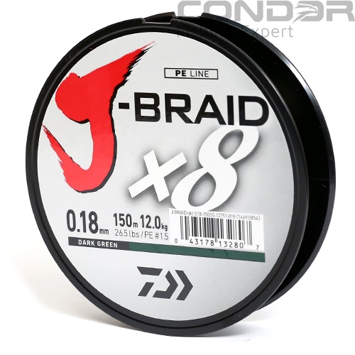 Шнур Daiwa J-Braid X8 Dark Green 150м. #0.6 4.0кг. 0.06мм., фото 1