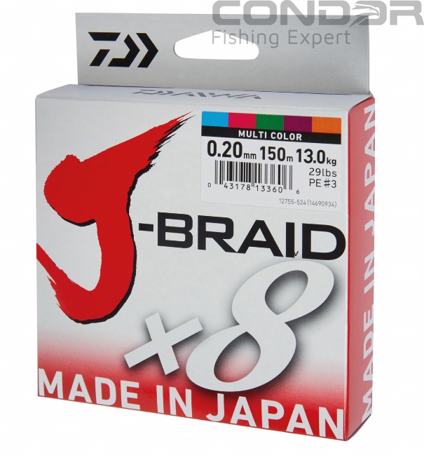 Шнур Daiwa J-Braid X8 Multi Color 150м. #1.5 12.0кг. 0.18мм., фото 2