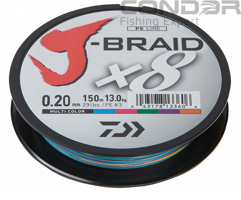 Шнур Daiwa J-Braid X8 Multi Color 150м. #1.5 12.0кг. 0.18мм., фото 1