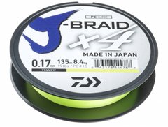 Шнур Daiwa J-Braid X4E Yellow 135м. #0.4 2.6кг. 0.07мм., фото 1