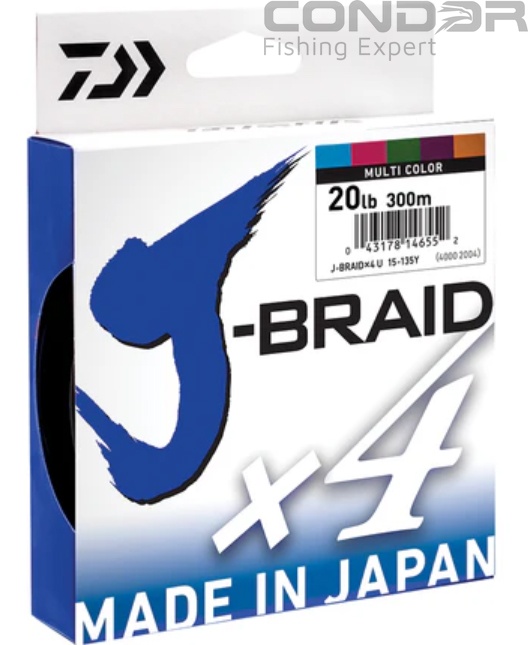 Шнур Daiwa J-Braid X8 Multi Color 300м. 56.0кг. 0.51мм., фото 1