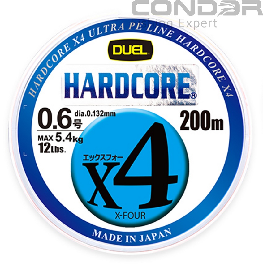 Шнур Duel Hardcore X4 5Color Yellow Marking 200м. #1.0 max18lb 0.171мм. 8.0кг., фото 1