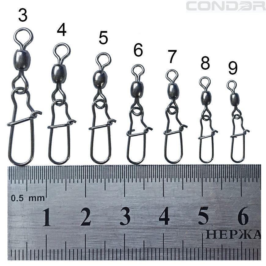 Застібка американка з вертлюгом Condor Fishing CR43904 #8 12кг 10шт, фото 3