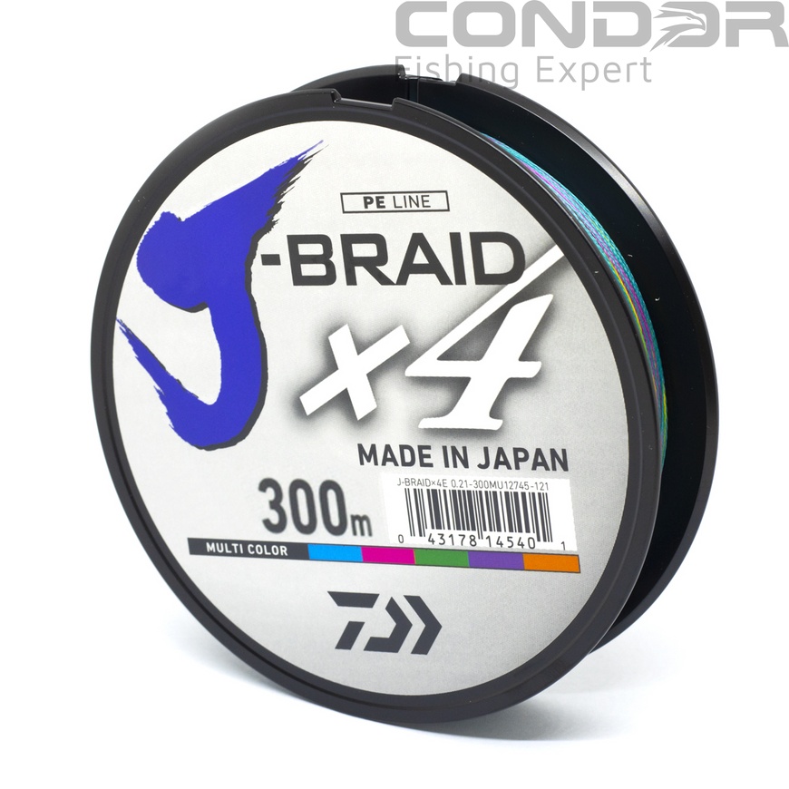 Шнур Daiwa J-Braid X4E Multi Color 300м. #3.0 14.4кг. 0.25мм., фото 1