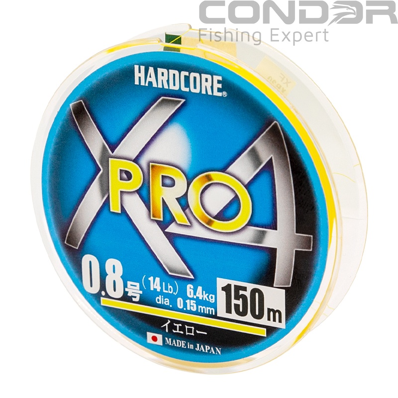 Шнур Duel Hardcore X4 PRO Yellow 150м. #1.2 max20lb 0.19мм. 9.0кг., фото 1