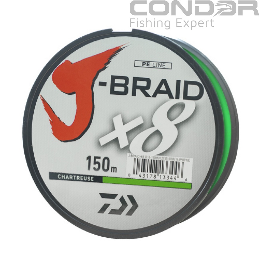 Шнур Daiwa J-Braid X8 Chartreuse 150м. #4.0 26.5кг. 0.28мм., фото 1