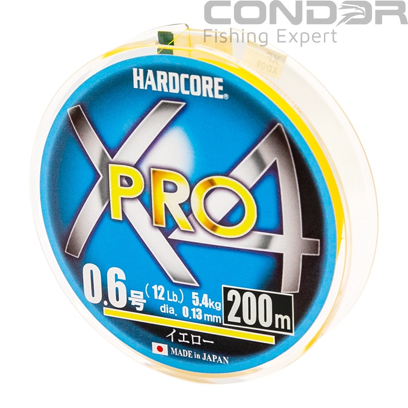 Шнур Duel Hardcore X4 PRO Yellow 200м. #2.0 max30lb 0.24мм. 13.0кг., фото 1